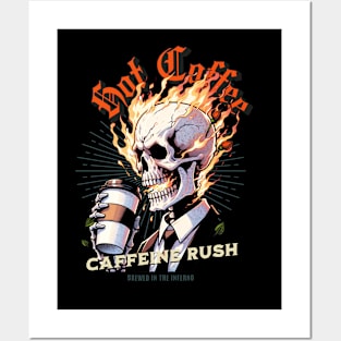 Fiery Blazing Skull with Hot Coffee Posters and Art